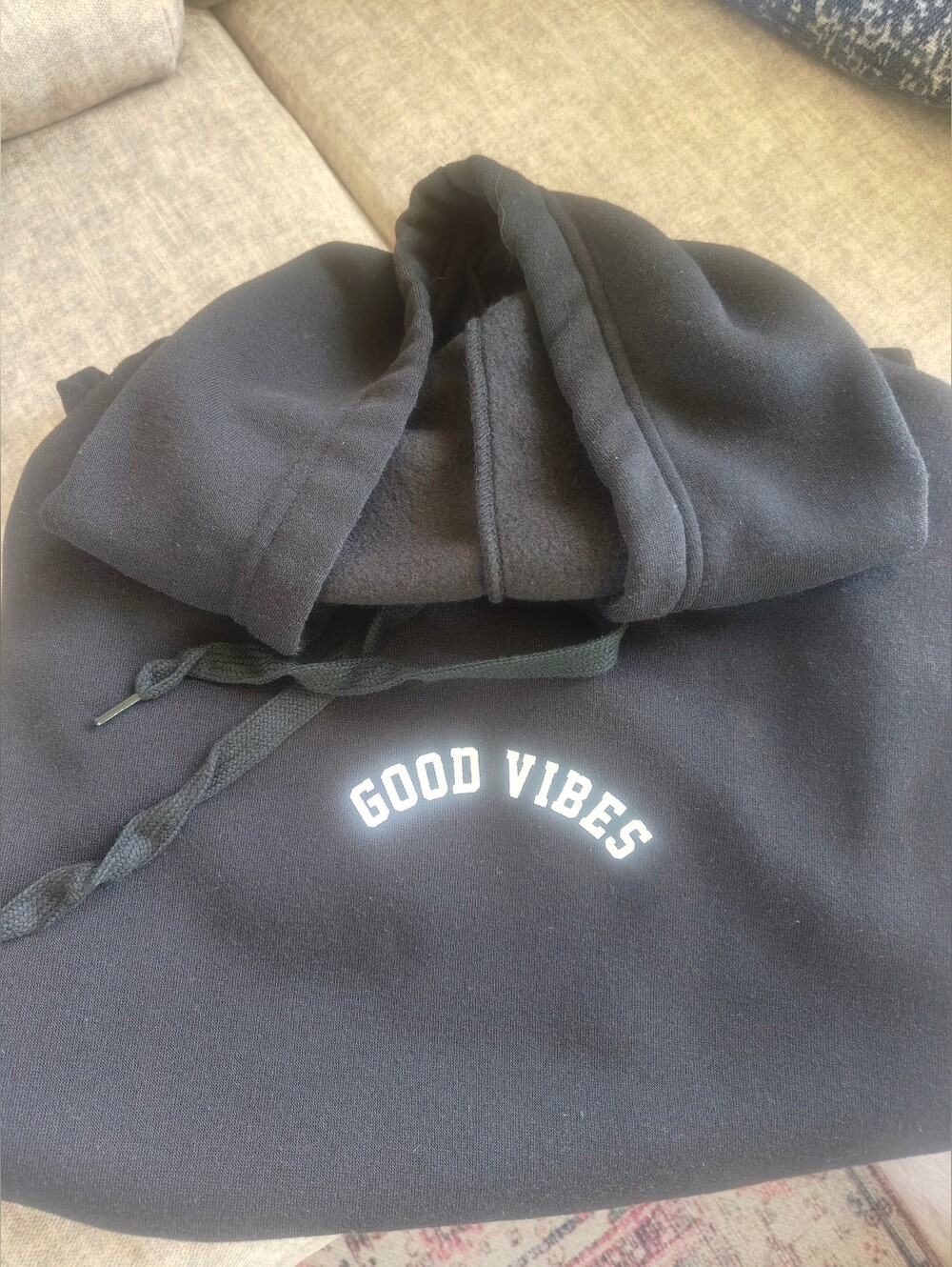 Ardene Unisex "Good Vibes" Black Kangaroo Hoodie